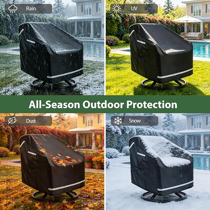2 Pack Patio Chair Covers, Outdoor Furniture Protection with Straps, Heavy Duty Waterproof Fabric, UV Resistant, Lawn Patio Furniture Covers with Reflective Strips, 37" W x 38" D x 39" H