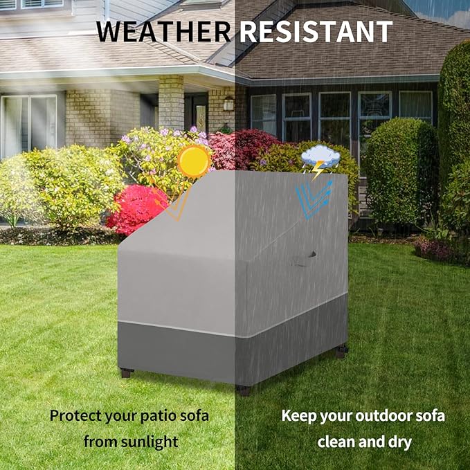 Easy-Going Patio Chair Cover UV Resistant Outdoor Chair Cover Bicolor Waterproof Outdoor Furniture Cover with Reflective Hemming (2 Pack-33.5Wx40Dx36H inch, Gray/Dark Gray)