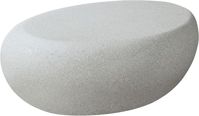 kevinplus 43.31 Modern Oval Coffee Table for Living Room, Contemporary Rustic Style Curved Coffee Table, Fiberglass Material & Grainy Stone Paint, No Assembly, Beige