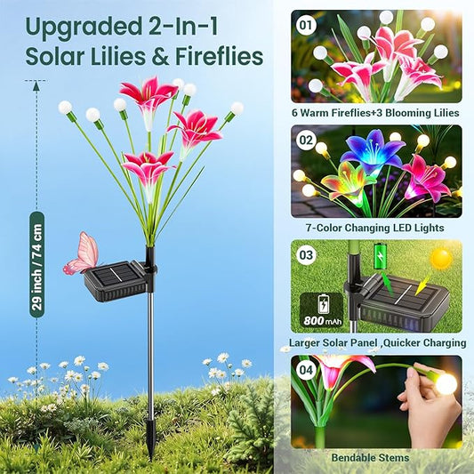 WdtPro Upgraded Solar Lights Outdoor Garden Decor: 8 Pack Solar Firefly Swaying Light with Color Changing LED Lily, Waterproof Decorative Flowers for Yard Patio Pathway Lawn, Gardening Gifts for Women