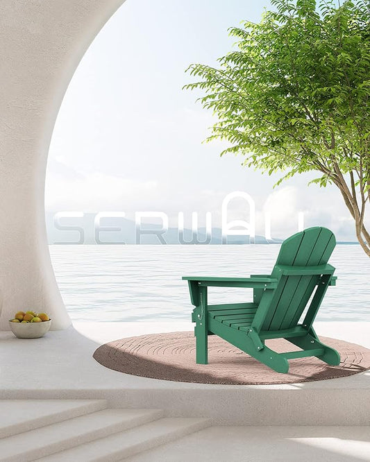SERWALL Foldable Adirondack Chair Set of 4 for Patio Garden Outdoors Fire Pit Chairs-Green