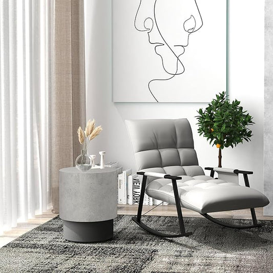 HOMCOM Concrete Finish End Table, Round Side Table with 4 Adjustable Feet, Lightweight for Indoor, Outdoor, Gray
