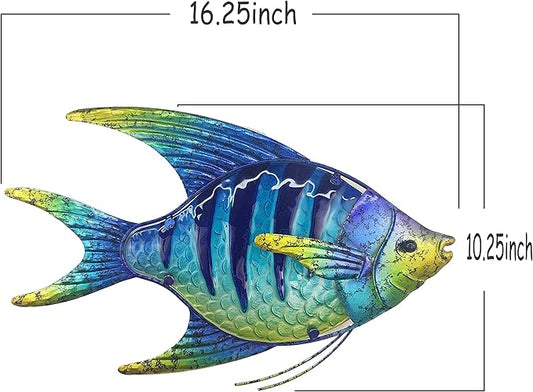 JOYBee 16.25Inch Large Metal Fish Wall Art Décor -Christmas Decorations-Perfect for Coastal,Nautical,Beach Or Boat-Decorations for Indoor Outdoor Kitchen Bathroom Patio Pool or Porch(Blue)