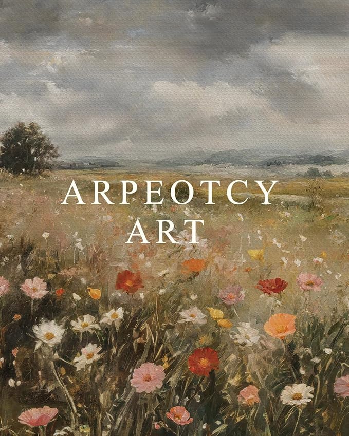 ARPEOTCY Extra Large Vintage Framed Wall Art, 36x54 Inch Colorful Wild Flowers Landscape Hanging Framed Wall Art Decor for Living Room Bedroom Office, Retro Rustic Home Decor Aesthetic