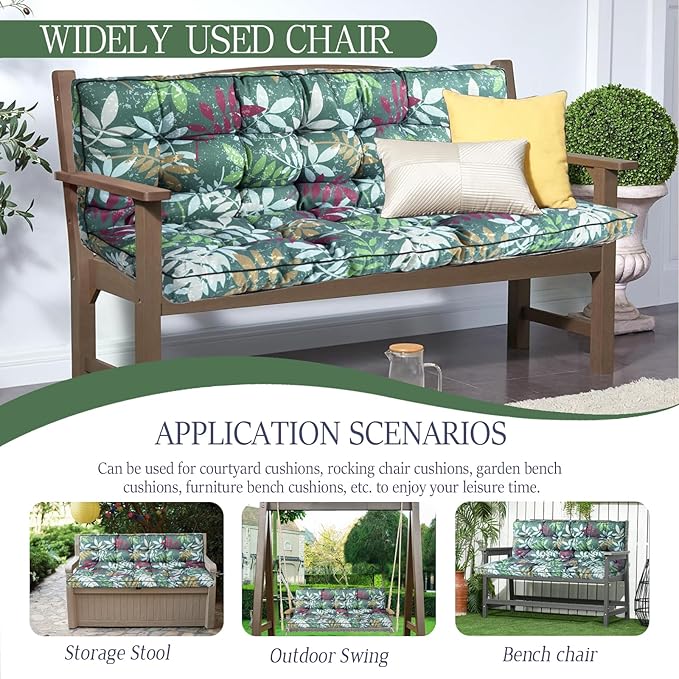 Swing Replacement Cushions with Backrest, 2 or 3 Seater Waterproof Non-Slip Overstuffed Swing Pad, Indoor/Outdoor Bench Cushion for Porch Chair Swing Garden Furniture (Flower color, 40 * 70.8in)
