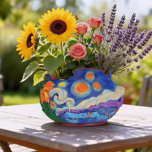 Flower Starry Sky Plant Pots-Cute Unique Flower Pots with Drainage Hole, Resin Planters for Indoor Outdoor Succulent Planter, Plant Gifts for Mother's Day, Birthday, Christmas
