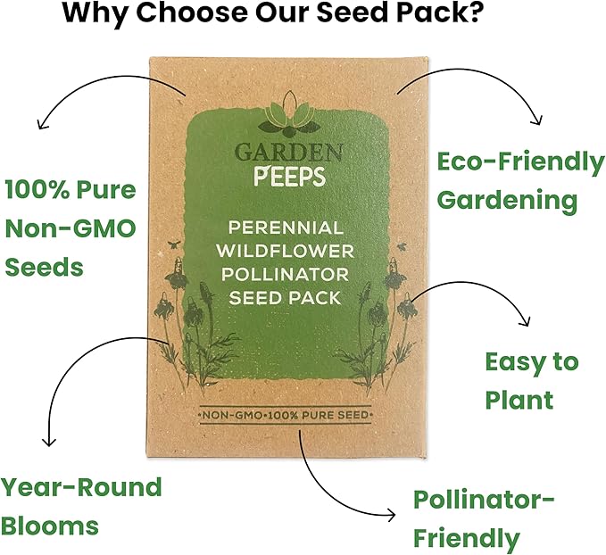 Perennial Wildflower Pollinator Seed Pack - 10 Unique Varieties, 100% Pure, Non-GMO, Eco-Friendly Seeds for Year-Round Blooms