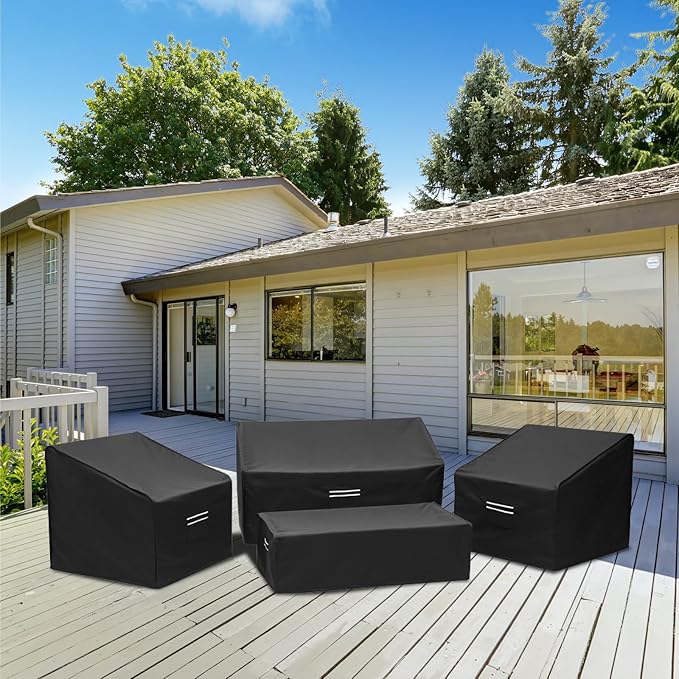 loriano Patio Furniture Covers, 4 Piece Outdoor Furniture Cover Waterproof, Patio Furniture Cover Set, Lawn Patio Set Covers Black
