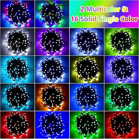 59Ft Solar String Lights Outdoor Waterproof, 18 Colors Changing 150 LED Christmas Lights Solar Powered & USB with Remote, Multicolor Fairy Lighting for Outside Tree Yard Indoor Halloween Decor