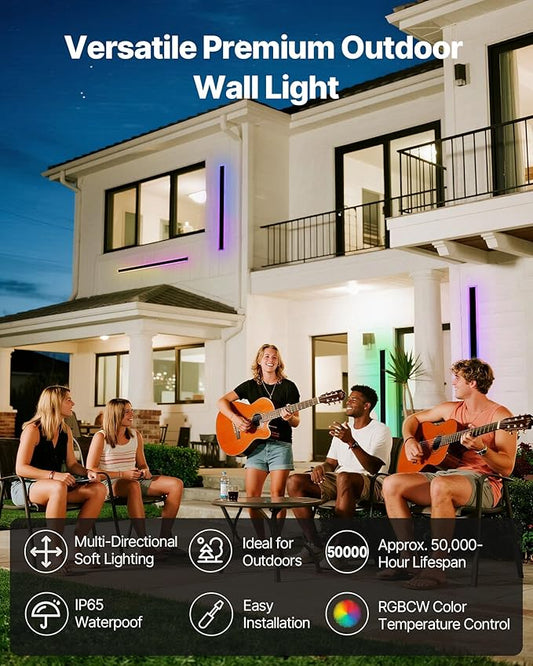 VEVOR Outdoor Wall Lights, 2 Pack, 39.4 Inch Long RGB Modern Exterior Wall Sconce Light Fixtures, 2700K-6000K, IP65 Waterproof Anti-Rust, Dimmable Outside Wall Mount Lighting, for House Porch Garage