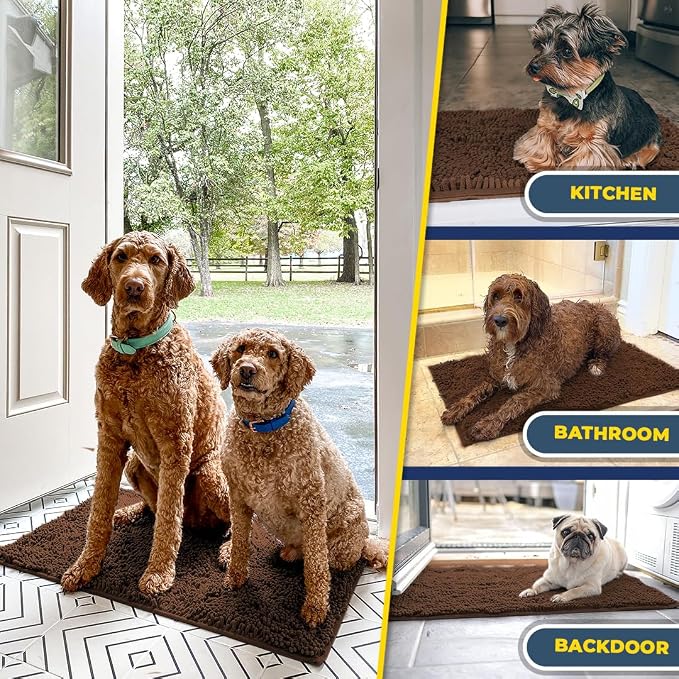 Muddy Mat® | Super Water Absorbent Door Mat Indoor, Microfiber Quick Dry Chenille Entryway Rug, Slip Resistant Front Door Mat, Indoor Mats for Entryway, Machine Washable Pet Rug, Brown XXXL 72"X48"