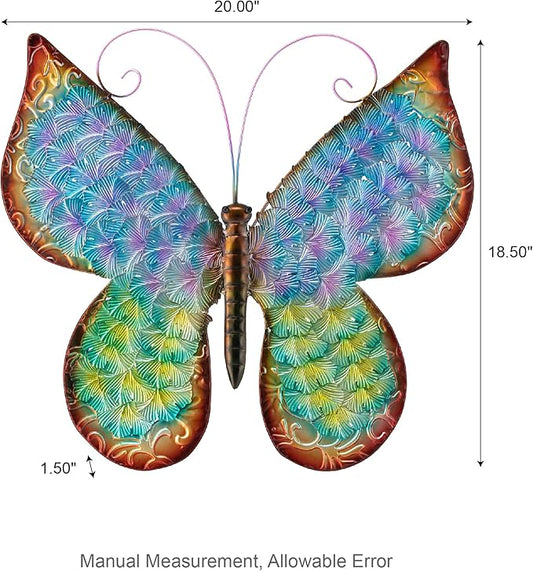 Glitzhome Metal Butterfly Wall Decor, 20 "H Colorful Metal Bionic Butterfly Wall Art with Hand Painted Distressed Finish and 3D Embossed Texture, Outdoor Porch Patio Home Wall Accent