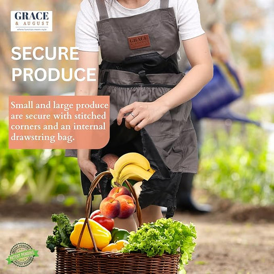 Gardening Apron with Pockets for Women & Men - Garden Apron 7 Pockets & Internal Drawstring Bag - Great Gift