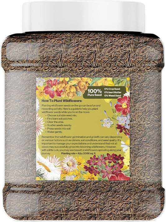 Geva Grow Northwest Wildflower Seeds Regional Mix - Organic, Non-GMO - 100% Pure Seed - 20 Different Wildflowers Seeds of Annual and Perennial, 1 LB Tub