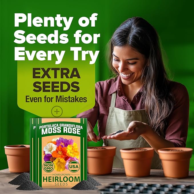 HOME GROWN Moss Rose Seeds 47,000+(Bulk Pack) Annual Flower for Ground Cover - Heirloom Non-GMO Portulaca Seeds for Planting Outdoors - Great for Low-Maintenance Gardens (Portulaca grandiflora)
