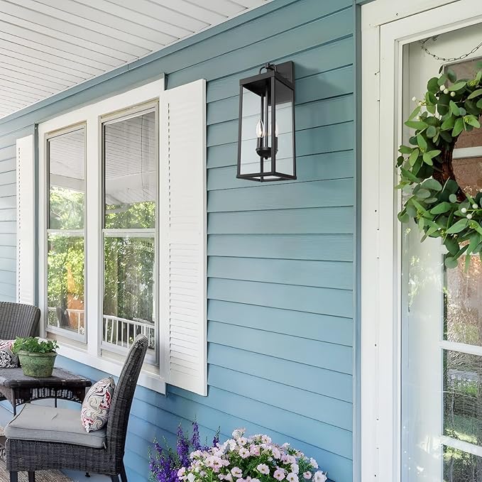 Outdoor Wall Sconce Lights, 20 Inch Tall Transitional Exterior Wall Lighting with Clear Glass, Modern Black Carriage Lantern Lamp Outside for Front Porch Garage Garden Patio Corridor Doorway