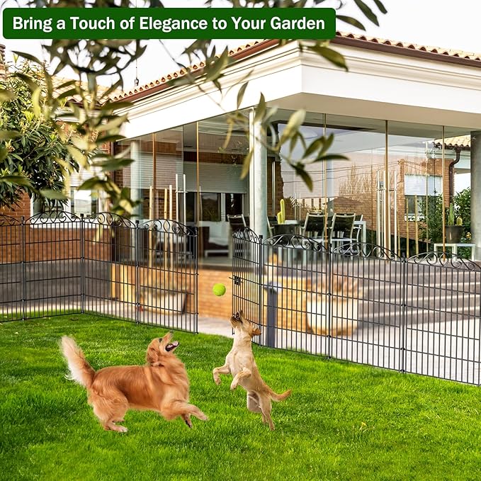 No Dig Decorative Garden Fence 6 Panel with Gate - 36in H x 12.1 ft L, Tall Animal Barrier for Dogs Rabbits, Rustproof Metal Wire Panels for Yard, Patio, and Outdoor Border Use