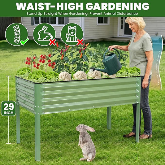 G GOOD GAIN Elevated Raised Garden Bed 2' x 4'- Galvanized Metal Planter Boxes with Legs & Drainage Holes, Outdoor Raised Bed for Backyard/Patio/Balcony for Vegetables, Flowers, Herbs, Green