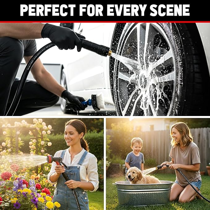 Short Garden Hose 6ft x 5/8", NON-EXPANDABLE Heavy Duty Premium Flexible Water Hose, No Kink, Leakproof, Lightweight Hybrid Hose with Male to Female Fittings for Household、Backyard