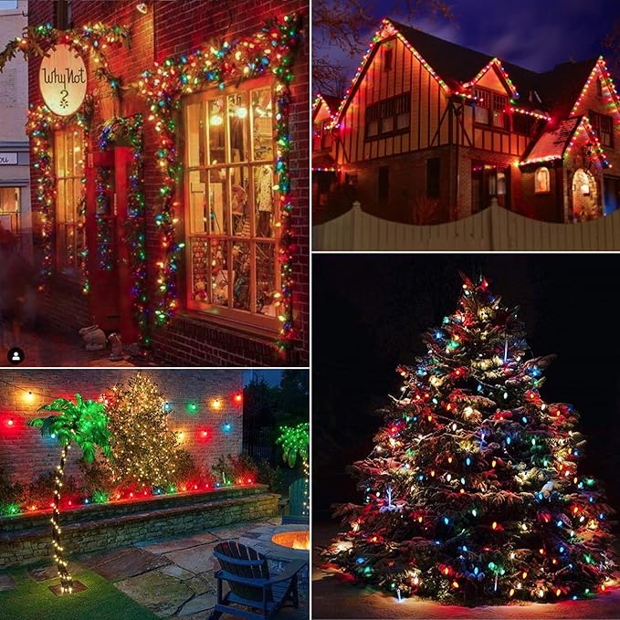 Multicolor C7 LED Christmas String Lights, 25FT C7 Vintage Christmas Lights with 26 Bulbs(1 Spare), Commercial Connectable Christmas Tree Lights for Xmas Holiday Roofline Garden Wedding Decor