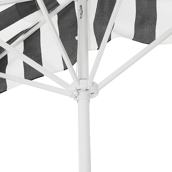 JONATHAN Y Half Umbrella UMB1201H Beverly 9 ft. Designer Classic Scalloped Fringe Market Patio with Crank, Tilt Button and UV Protection in Black/White, White Pole