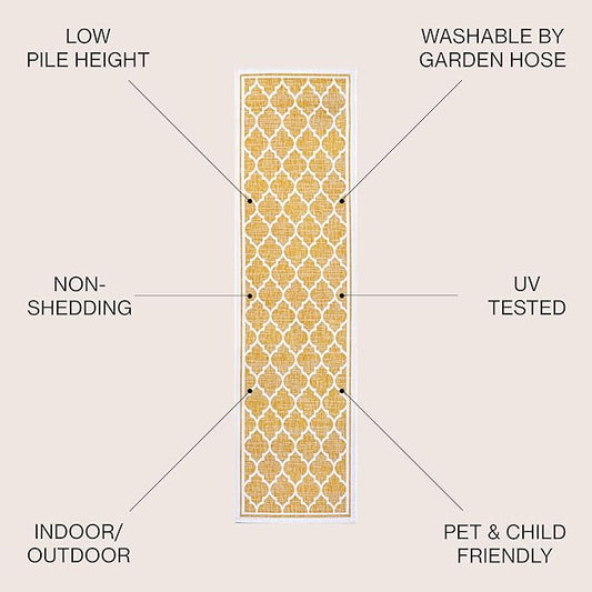 JONATHAN Y Moroccan Trellis Indoor Outdoor Runner Rug 2X10 Yellow/Cream, Trebol Textured Weave for Backyard, Patio, Porch, Easy-Cleaning, High Traffic, Pet-Friendly, Non-Shedding (SMB109F-210)