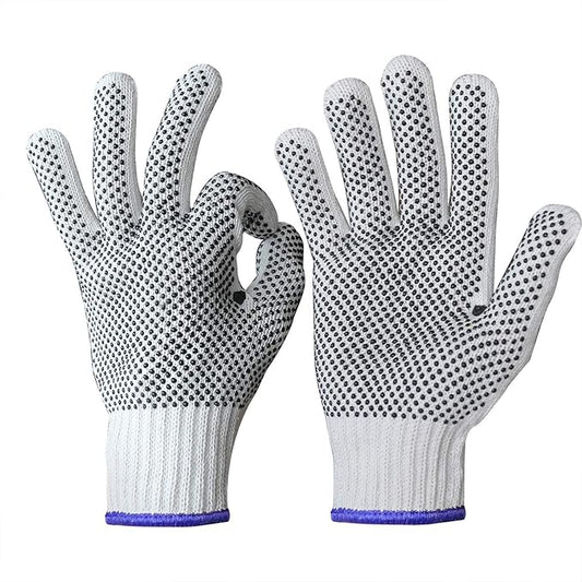 Evridwear Cotton Polyester String Knit Shell Safety Protection Work Gloves for Painter Mechanic Industrial Warehouse Gardening Construction Men & Women 12 Pairs, With Two Side dots, M Size