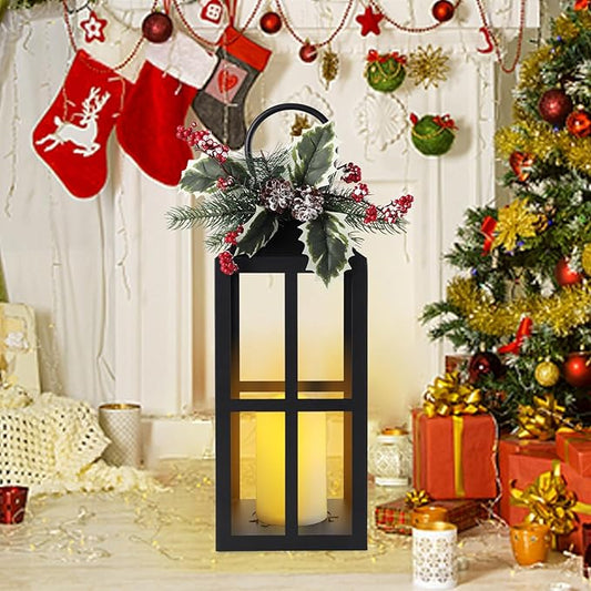 Taman Christmas Lantern,2 Pack Hanging Flickering Candle Lanterns Decorative Metal Vintage Light Battery Operated Umbrella Lights for Christmas Patio Garden, Table,Party Decor