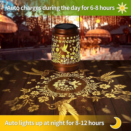 Hummingbird Solar Lanterns Outdoor Waterproof Garden Decor, Metal LED Garden Light Birthday Gifts for Women mom Christmas Gifts for Yard, Patio, Lawn, Tabletop, Pathway, Landscape,Walkway, Terrace
