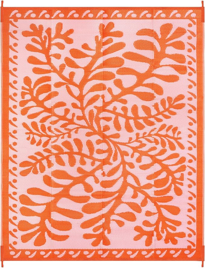 Anidaroel 8x10 Outdoor Rug for Patios Clearance, Waterproof Camping Rug for Outside RV, Reversible Plastic Straw Outside Rugs, Large Outdoor Area Rug for Garden, Camper, Pool Deck(Orange,8’x10’)