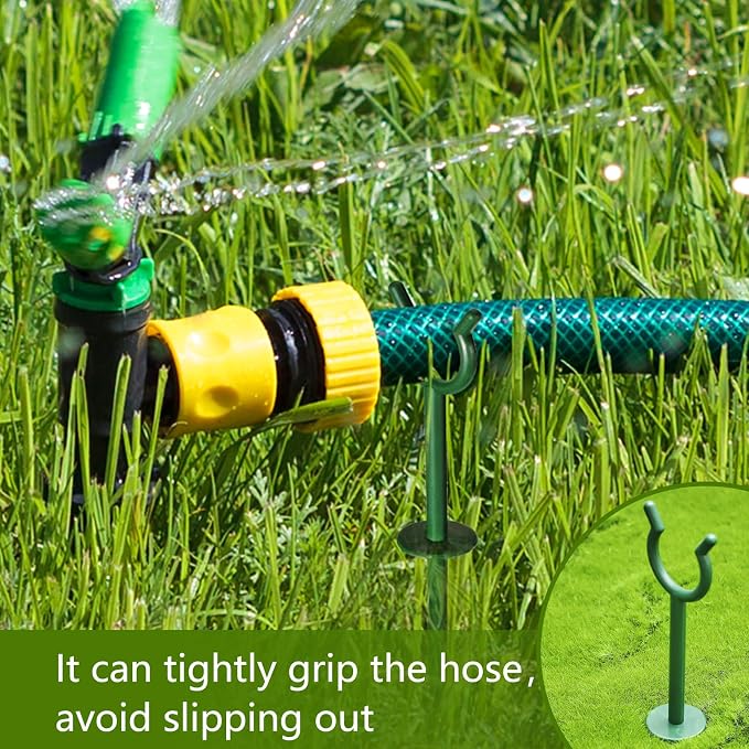 Taiyin 10 Pcs 3/4'' Garden Hose Holder Brackets Garden Guide Holder Decorative Outdoor Guide Stakes Support Spike Plant Tool to Keep Off Lawn for Yard (Green)