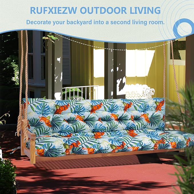 2/3 Seater Swing Replacement Cushion, Waterproof Porch Swing Cushions with Backrest, Thickened Bench Cushions for Outdoor Furniture, for Outdoor Patio Swing (Summer, 40 * 40 in)