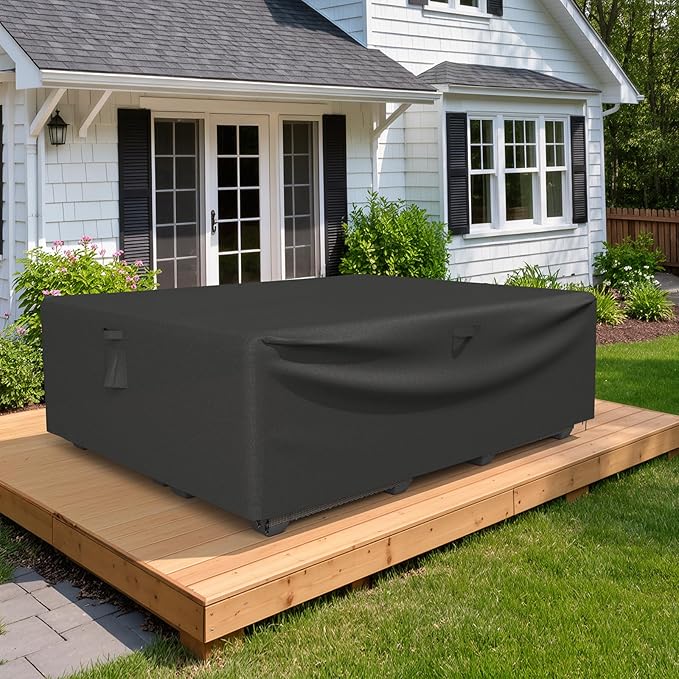 ONBRILL Patio Furniture Set Covers, 98 × 78 × 28 inch Outdoor Furniture Set Covers Waterproof, 600D Heavy Duty Oxford Patio Table Cover with Windproof Buckles for Patio Table and Chair Set, Black