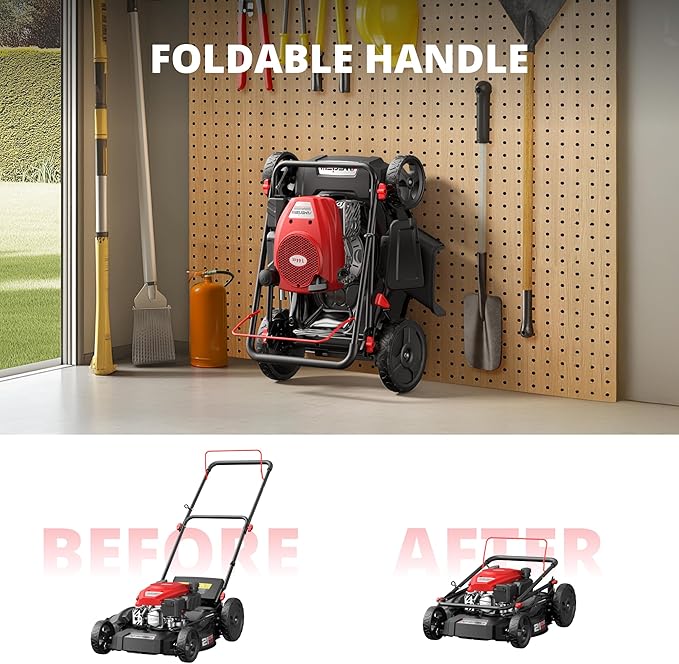 AMERISUN 144cc Gas Lawn Mower, 21 inch 2-in-1 Mulching & Side Discharge, 6-Position Height Adjustment, Foldable Handles for Lawn, Yard, and Garden Maintenance