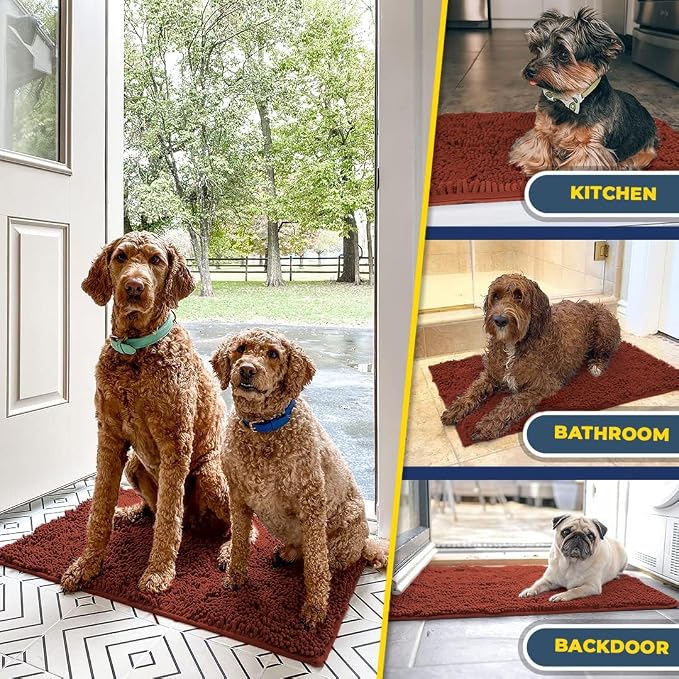 Muddy Mat® | Super Water Absorbent Door Mat Indoor, Microfiber Quick Dry Chenille Entryway Rug, Slip Resistant Front Door Mat, Indoor Mats for Entryway, Machine Washable Pet Rug, Brick Red 3ft x 5ft