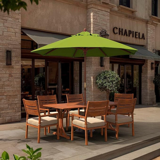 California Umbrella 9' Premium Commercial Hardwood Patio Umbrella, Manual Lift With Sunbrella Macaw Fabric