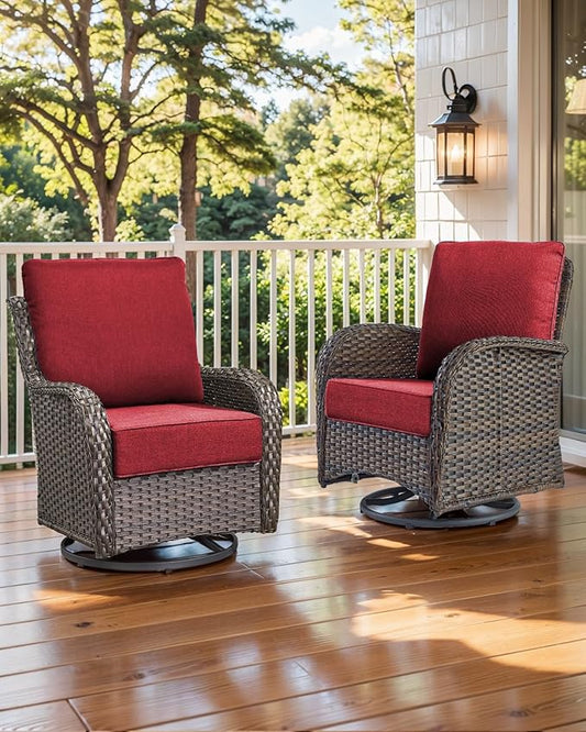 Luxury 22x24/22x25 6-Inch Patio Chair Cushions Set of 3 - Memory Foam Deep Seat Water-Resistant Patio Cushion for Lawn Dining Rocking Swivel Chairs Loveseat 3-Seater Sectional Sofa - Red