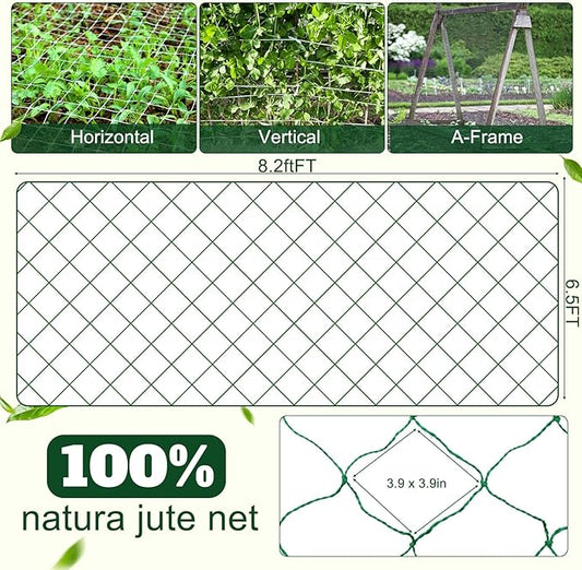 1 Piece Green Plant Support Netting Jute Net Heavy Duty Garden Plant Trellis Netting for Climbing Plants Outdoor Indoor Grow Net for Cucumber Vine Tomatoes Peas Flower Fruits Vegetables (8 ft)
