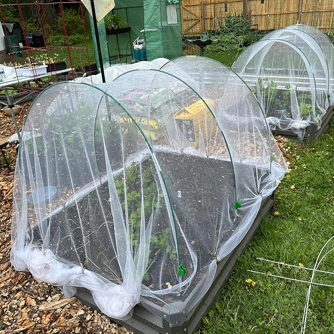Garden Netting Kit for Raised Beds,10x33ft Ultra Fine Insect Netting Garden Bed Covers & 6 Sets of 8ft Fiberglass Garden Hoops (8 Sets Garden Hoops with Green10x33ft Garden Netting)