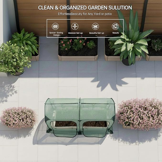 Pop up Tunnel Greenhouse Cover Plant Tent with 8x4FT Riased Garden Bed Set ,Raised Planter Box