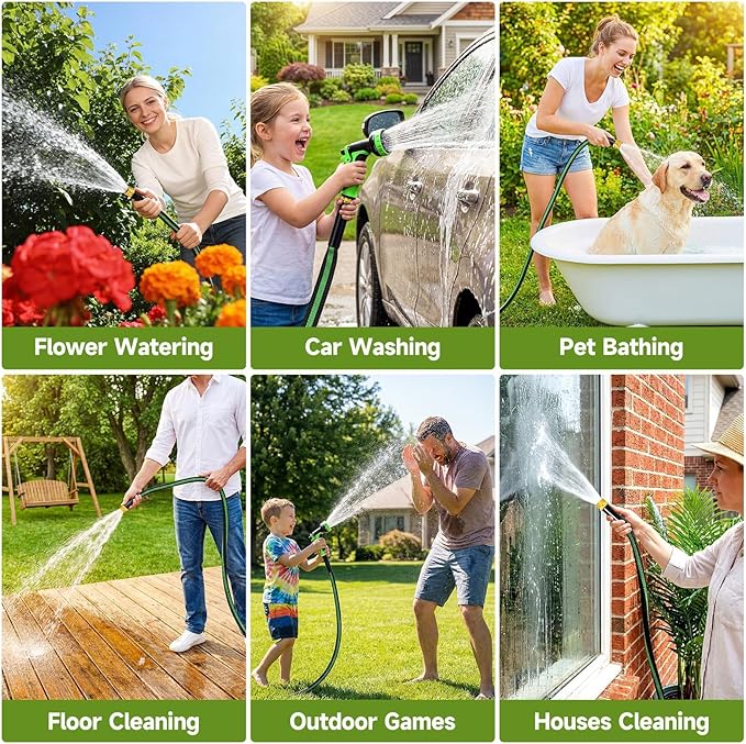 Garden Hose 75ft Flexible Non-Expandable Water Hose Kink-Free Lightweight Leak-Proof High Pressure Durable Outdoor Portable Fabric Hoses Pipe with 3/4” Sturdy Fittings for Yard Lawn Car Wash