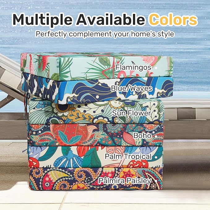 UNIKOME Outdoor Chair Cushions Pack of 4, Water Resistant Patio Cushions with Ties, High Density Sponge Filling Square Corner Seat Cushions for Outdoor Furniture, 18.5"*16"*3", Flower