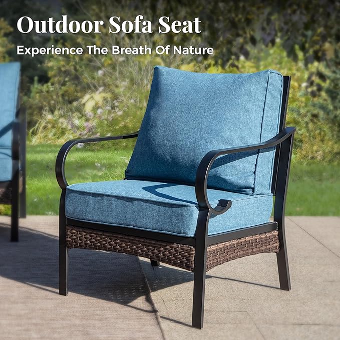 Patio Furniture Set with Firepit Table, Black Frame Outdoor Conversation Set with 2 x Fixed Chairs, 1 x 3-Seat Sofa for Lawn Garden Backyard, Navy Blue