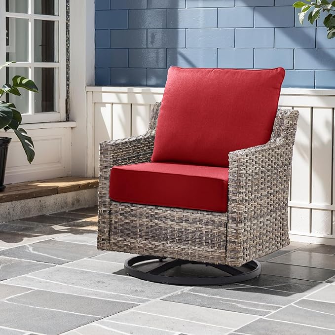 Outdoor Chair Cushions, 6 Inch Thick Patio Seat & Back Cushions Set with Removable Cover, Waterproof Patio Cushions for Outdoor Furniture, 22 x 24 Inch, Red 6-Set
