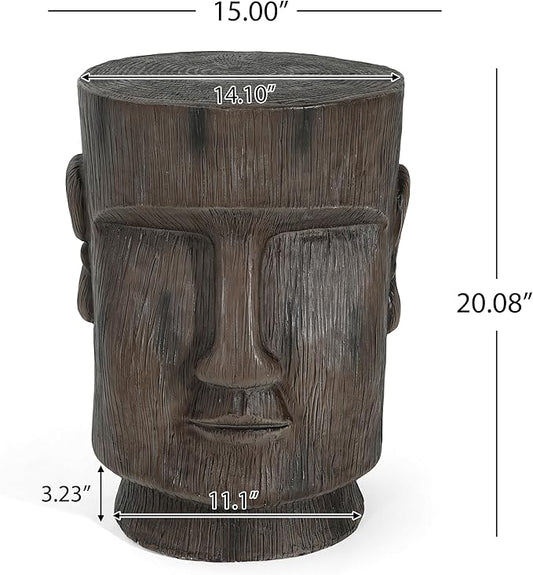 Christopher Knight Home Myan Concrete Outdoor Side Table, MGO Moai Statue Pedestal End Table, Small Coffee Table for Patio Garden, Easter Island Moai Outdoor Plant Stand for Balcony Yard Lawn, Grey