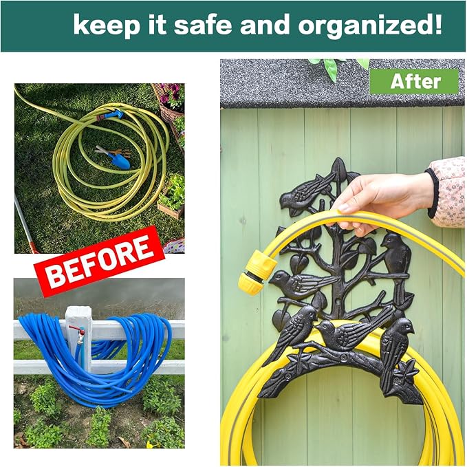 Sungmor Heavy Duty Cast Iron Garden Hose Holder - Wall Mounted Water Hanger - Retro Style Decorative Rack Reel - 50FT 75FT 100FT Bulter Storage - Indoor Outdoor Metal Stand