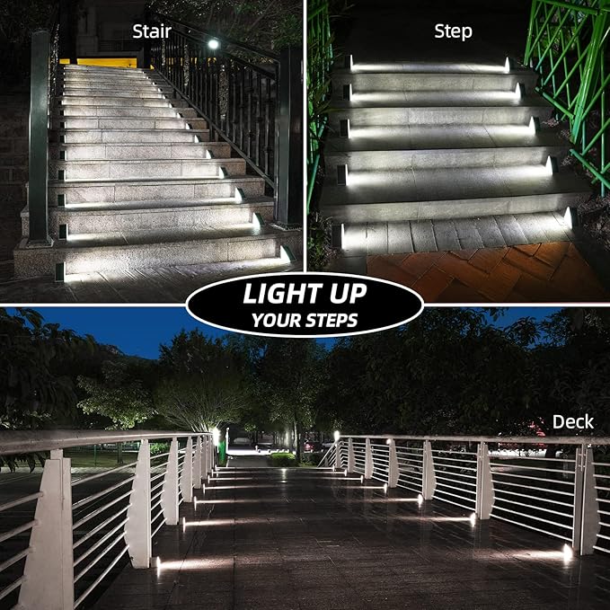 NIORSUN Solar Step Lights,24 Pack Cool White Solar Stair Lights Outdoor Waterproof IP67 Auto On Off,Solar Lights for Steps,Stair,Patio,Yard,Porch,Front Door,Sidewalk,Deck Decor