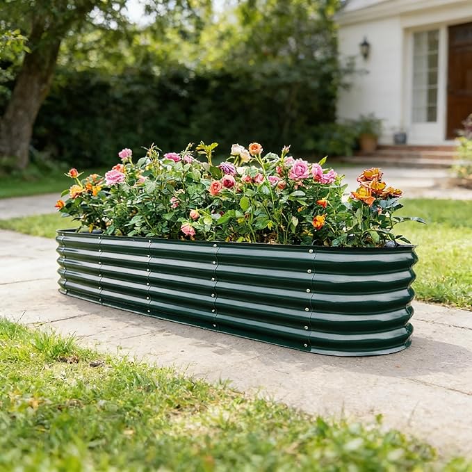 Gardmax Galvanized Raised Garden Bed, Lightweight Planter Boxes Outdoor with Easy Assembly, Large Garden Bed for Vegetables, Fruits, Flower Dark Green 8x2x1.5 FT