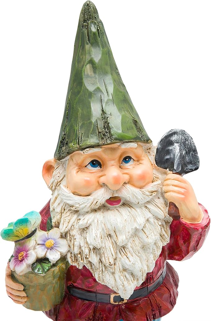 Alpine Corporation 12" Tall Outdoor Garden Gnome with Flower Pot Yard Statue Decoration