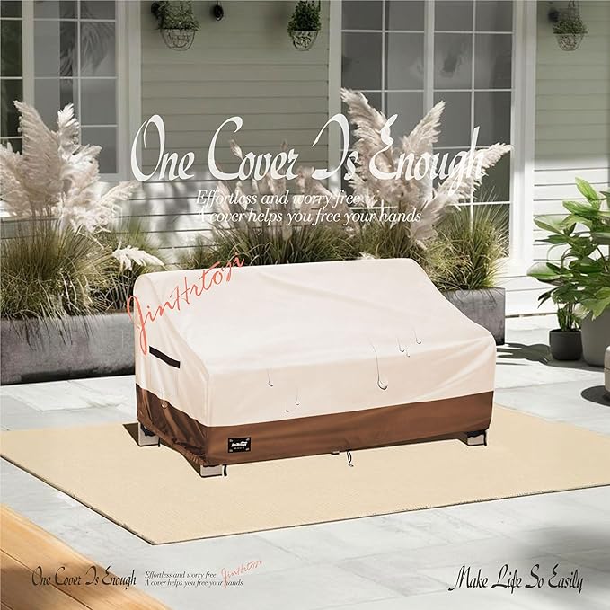 2-Seater Outdoor Couch Cover,60"Wx38"Dx35"H Inches Patio Loveseat Cover,100% Waterproof Heavy Duty Patio Sofa Covers,Patio Furniture Covers,Beige&Brown